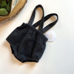 NWT • Clô Grey Suspender Bloomer Romper • 3-6m (Flaw Noted)